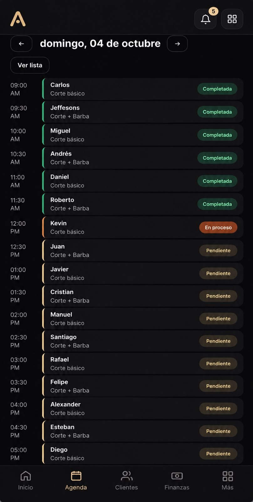 Captura de Apúntame: Agenda / línea de tiempo